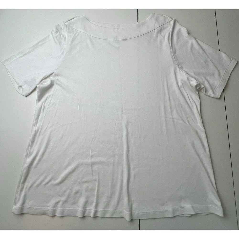 J Jill Women's Shirt Top White Boat Neck Short Sleeve Perfect Pima Women's 2X